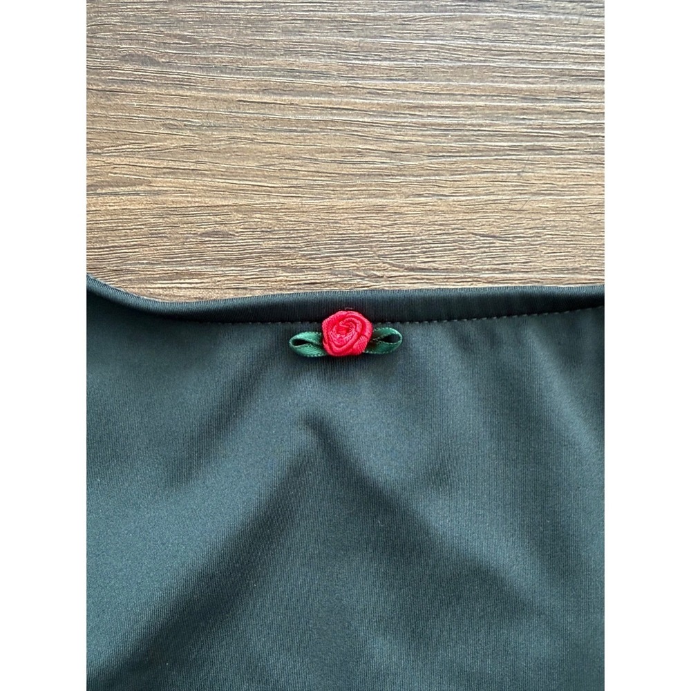 PINK by Frankies‎ Bikinis Dark Green Rose Detail One Piece Swimsuit Size L NWT - Picture 2 of 5